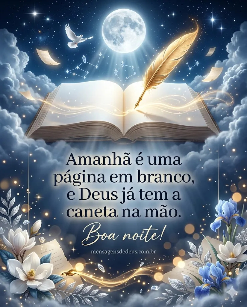 Frase de boa noite sobre Deus guiando um novo começo com fé