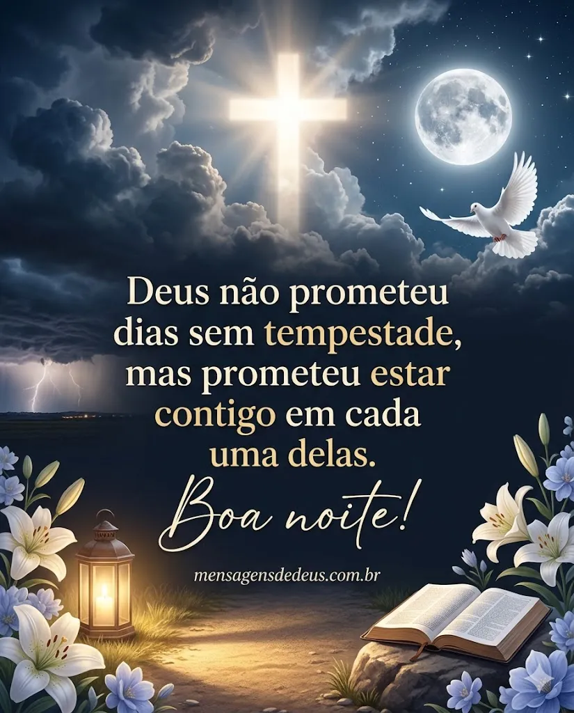 Mensagem de boa noite lembrando que Deus está presente nas dificuldades