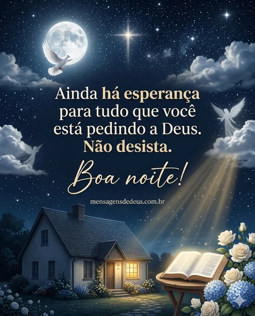 Frase de boa noite sobre esperança e confiança em Deus para não desistir