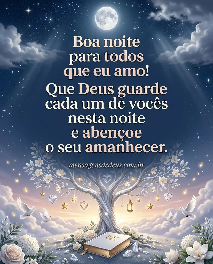 Mensagem de boa noite para amigos com Deus abençoando a noite e o amanhecer