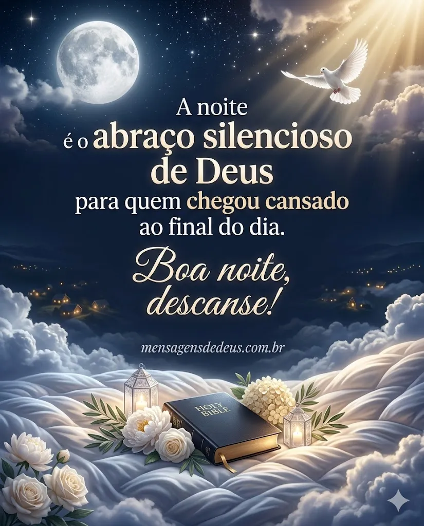 Mensagem de boa noite poética sobre o abraço silencioso de Deus e descanso