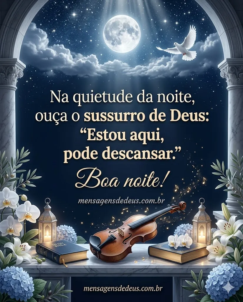 Frase de boa noite poética com Deus trazendo paz e descanso ao coração