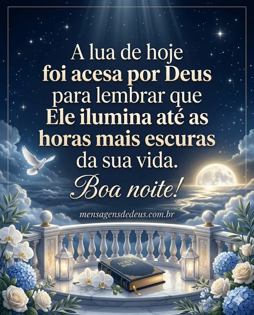 Mensagem de boa noite poética sobre a lua iluminando a vida com Deus