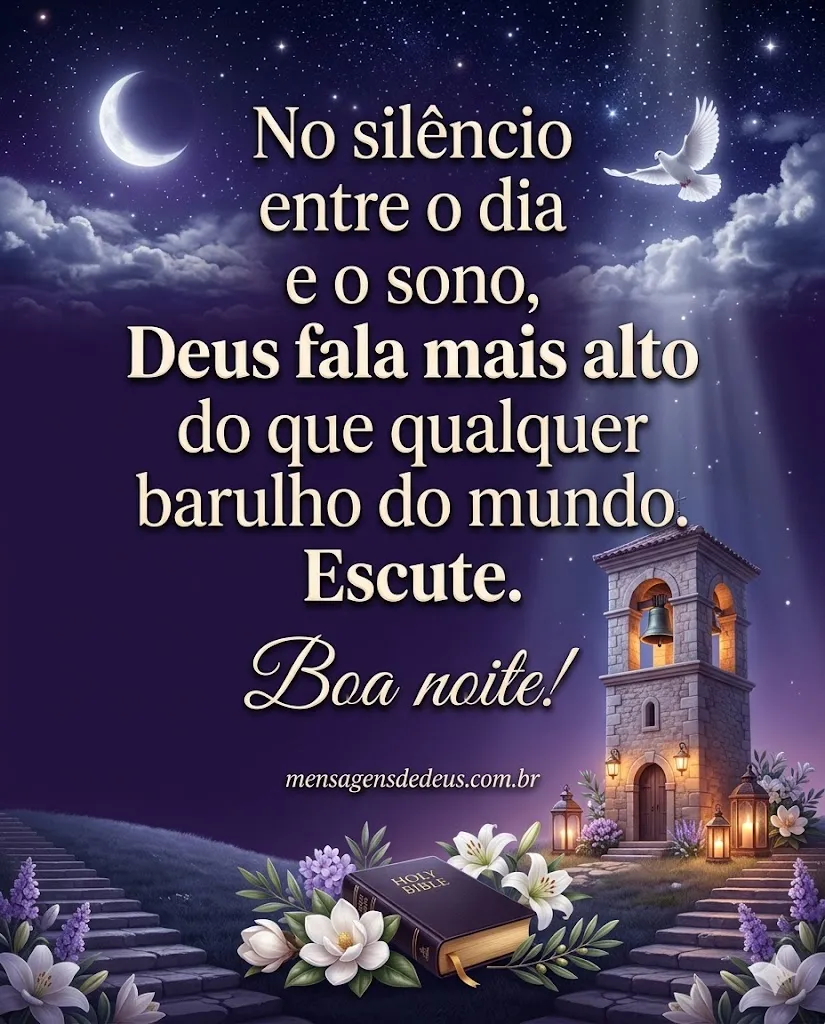Mensagem de boa noite poética sobre ouvir Deus no silêncio da noite