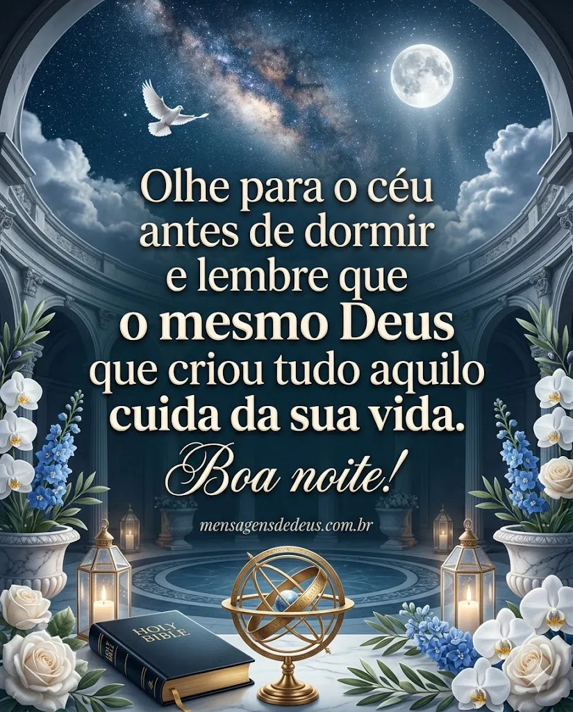 Frase de boa noite olhando o céu e lembrando do cuidado de Deus