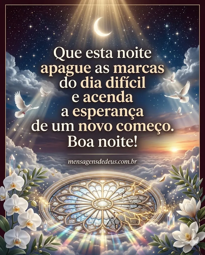 Frase de boa noite sobre recomeço e esperança renovada por Deus