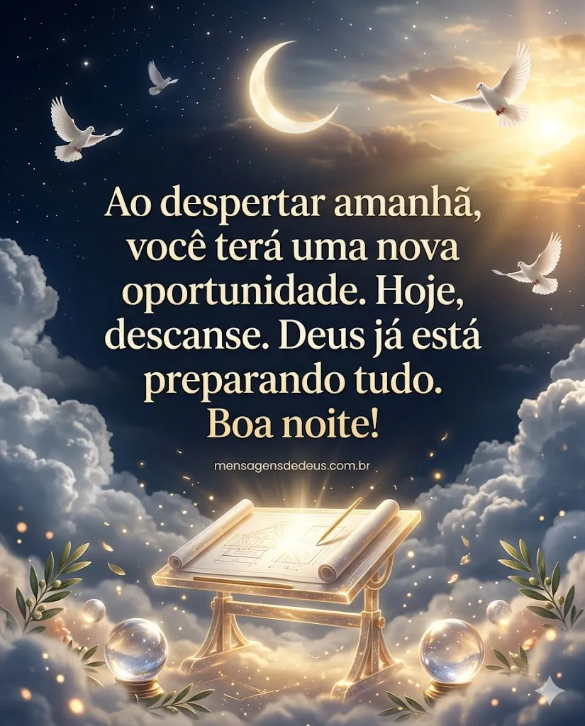 Mensagem de boa noite sobre novas oportunidades e planos de Deus para amanhã