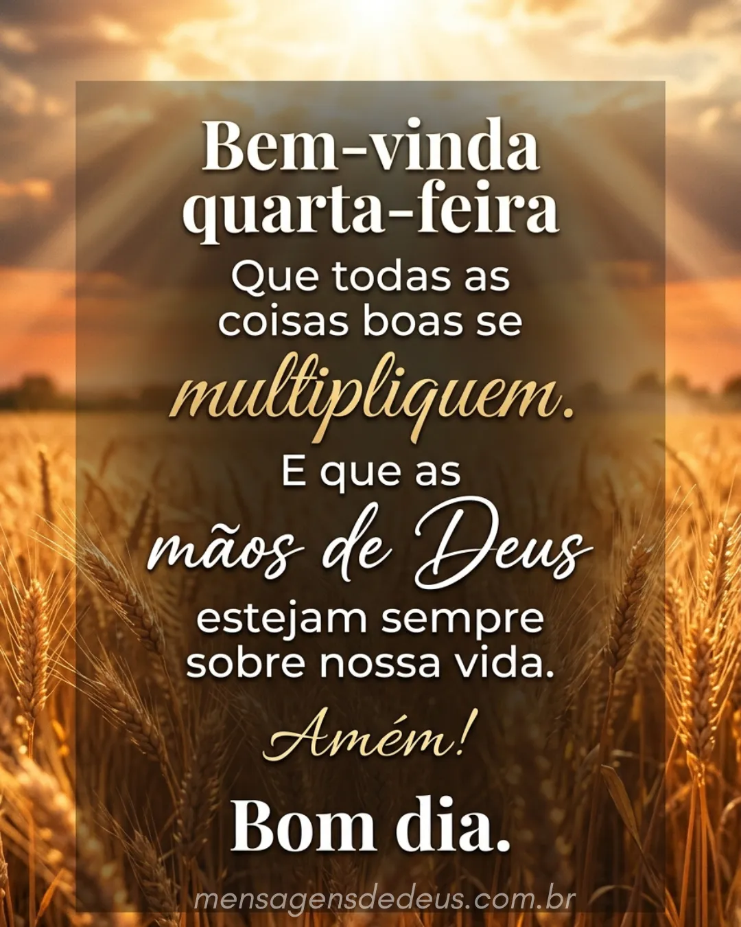 Bem-vinda quarta-feira. Que todas as coisas boas se multipliquem. E que as mãos de Deus estejam semp