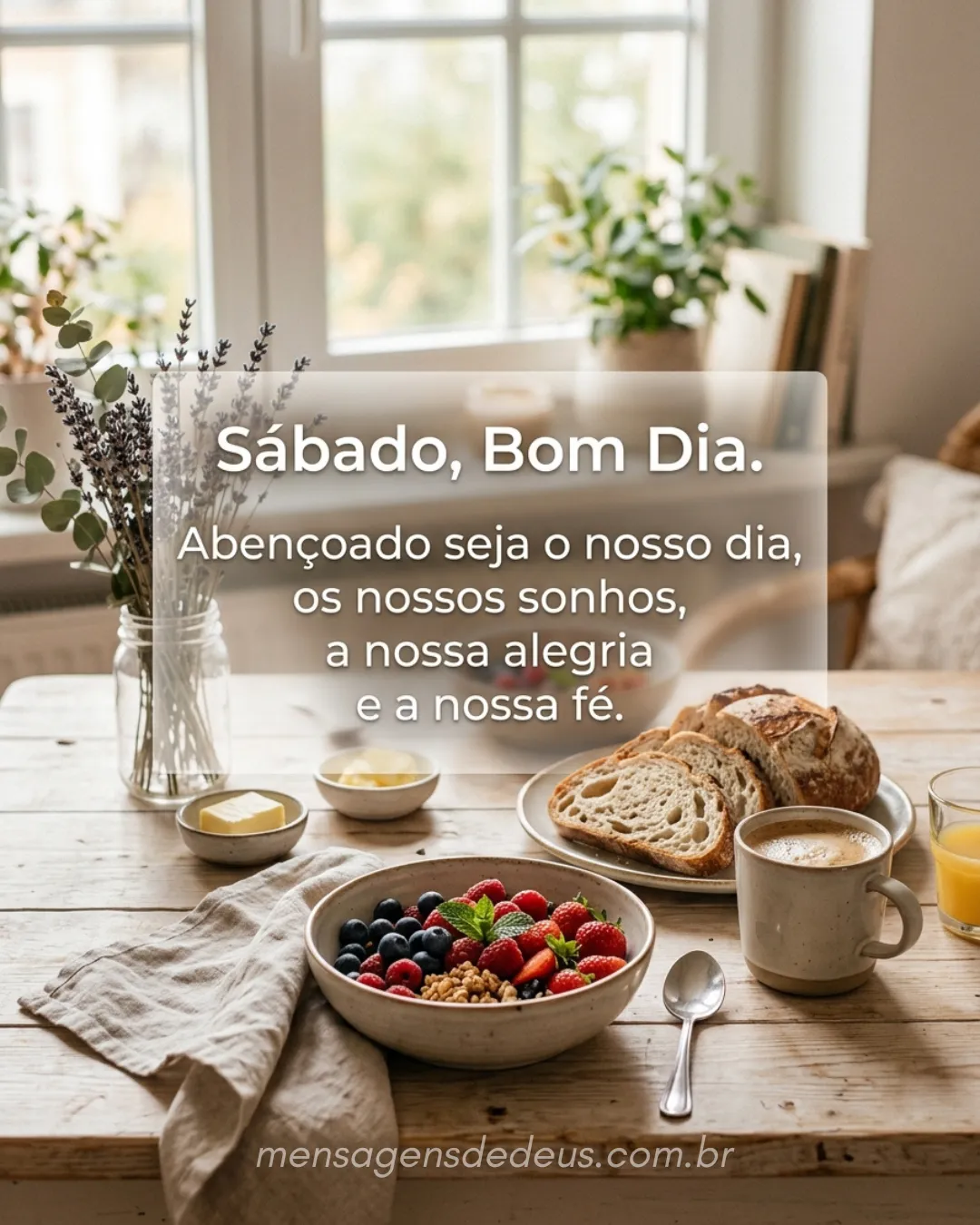 Sábado, Bom Dia. Abençoado seja o nosso dia, os nossos sonhos, a nossa alegria e a nossa fé.