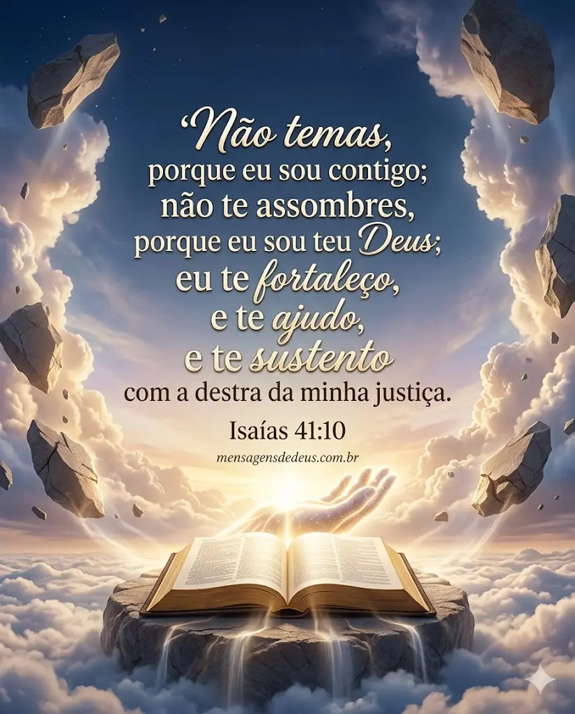 Frase Bíblica Isaías 41:10 - Não temas, porque eu sou contigo; eu te fortaleço e te ajudo.