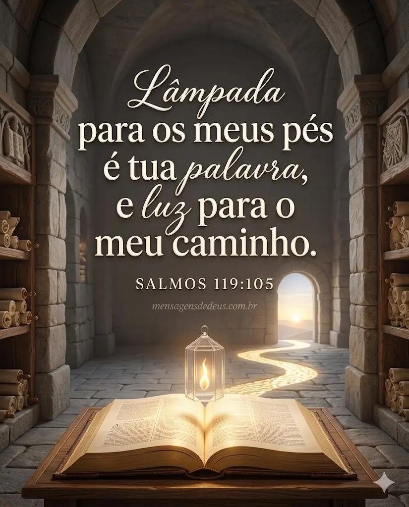 Frase Bíblica Salmos 119:105 - Lâmpada para os meus pés é tua palavra, e luz para o meu caminho.