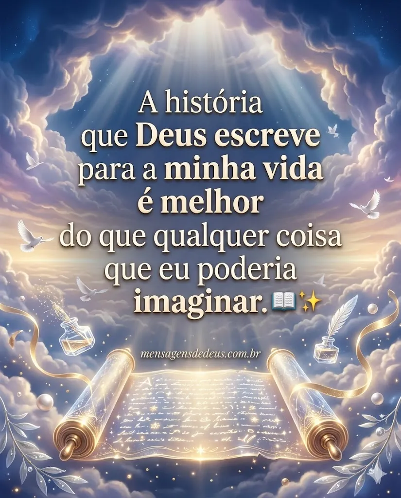 A história que Deus escreve para a minha vida é melhor do que qualquer coisa que eu poderia imaginar. 📖✨.